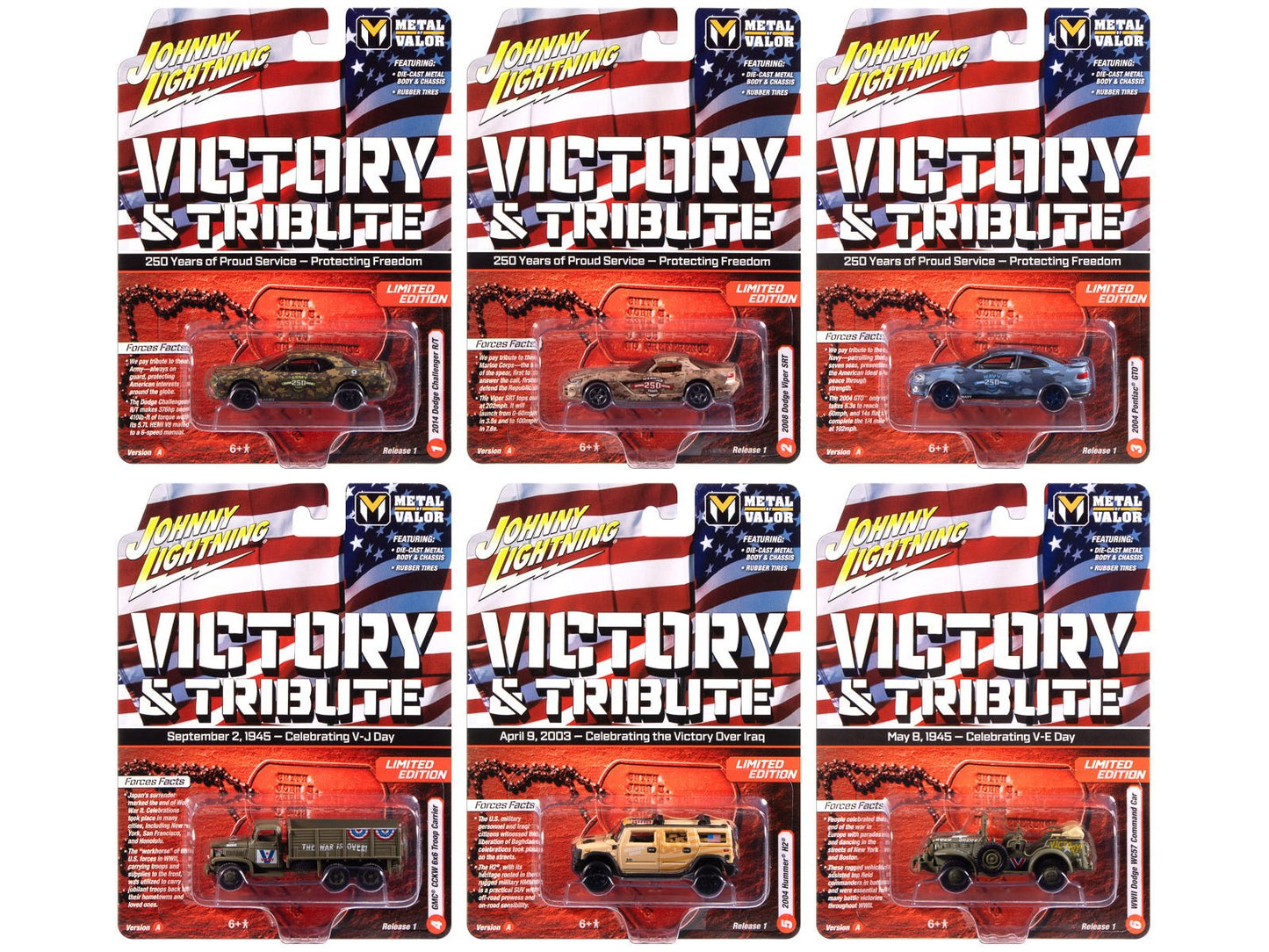 "Military" Set A of 6 pieces 2025 Release 1 Limited Edition Diecast Models by Johnny Lightning  free shipping USA