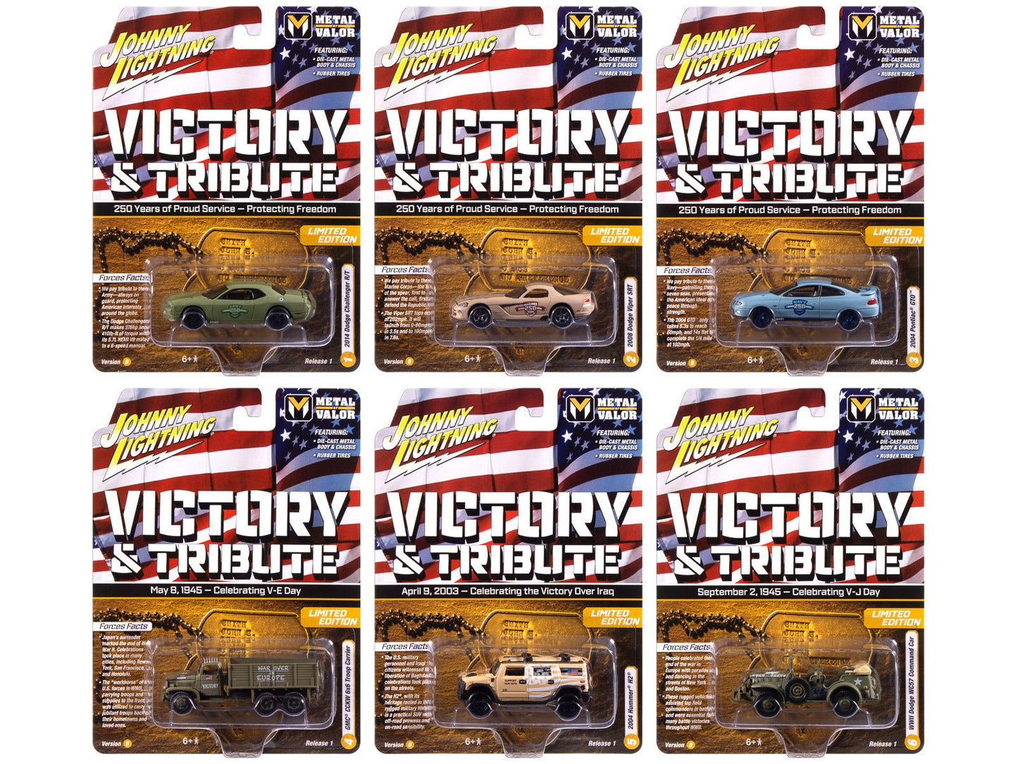 "Military" Set B of 6 pieces 2025 Release 1 Limited Edition Diecast Models by Johnny Lightning  free shipping USA