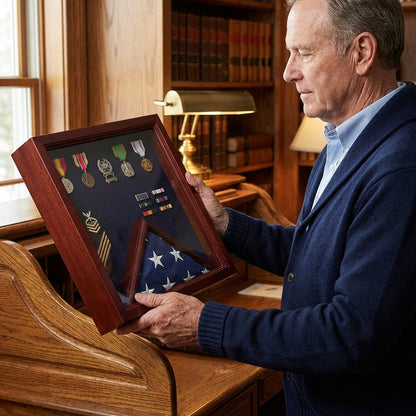 Flag Medal Display Case, Wood Military Flag Medal Shadow Boxes - Fit 3' x 5' flag.