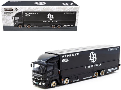 Mitsubishi Fuso Super Great Truck RHD (Right Hand Drive) with Transporter "Liberty Walk" Black "Truck64" Series 1/64 Diecast Model Car by Tarmac Works  free shipping USA