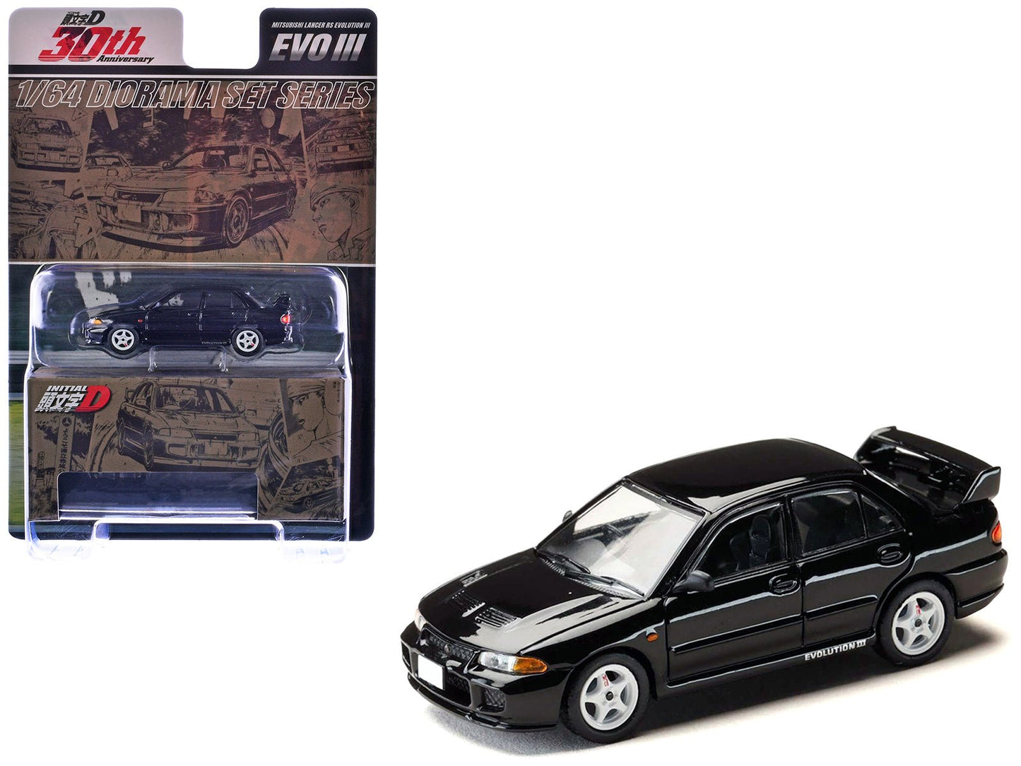 Mitsubishi Lancer RS Evolution III RHD (Right Hand Drive) Black "Initial D" (1995-2013) Manga "Diorama Set Series" 1/64 Diecast Model car by Hobby Japan  free shipping USA