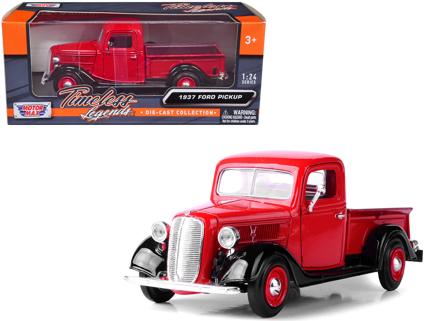 1937 Ford Pickup Truck Red and Black 1/24 Diecast Model Car by Motormax  free shipping USA