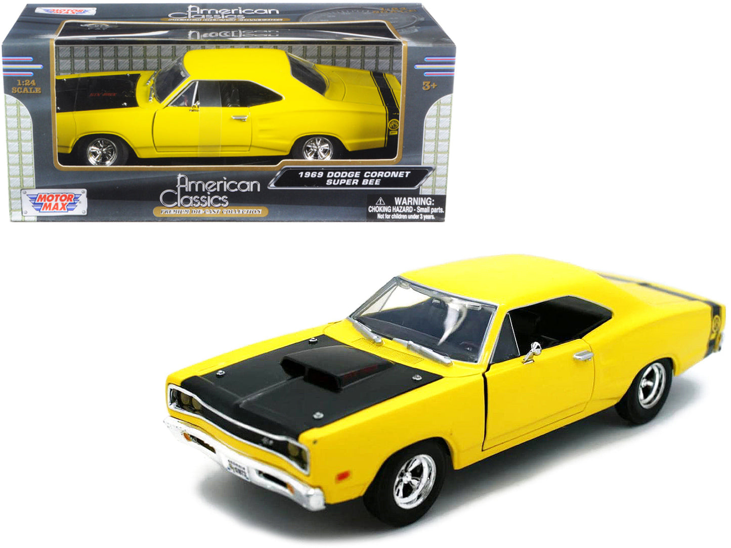 1969 Dodge Coronet Super Bee Yellow 1/24 Diecast Car Model by Motormax  free shipping USA
