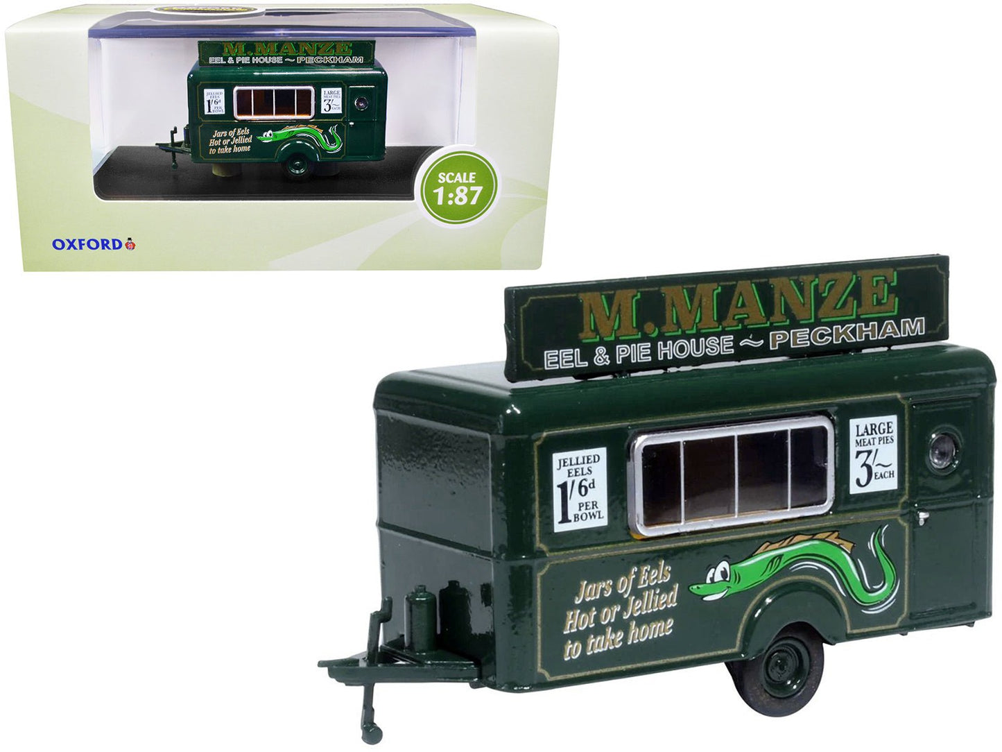 Mobile Food Trailer "M. Manze Eel and Pie House - Peckham" 1/87 (HO) Scale Diecast Model by Oxford Diecast  free shipping USA