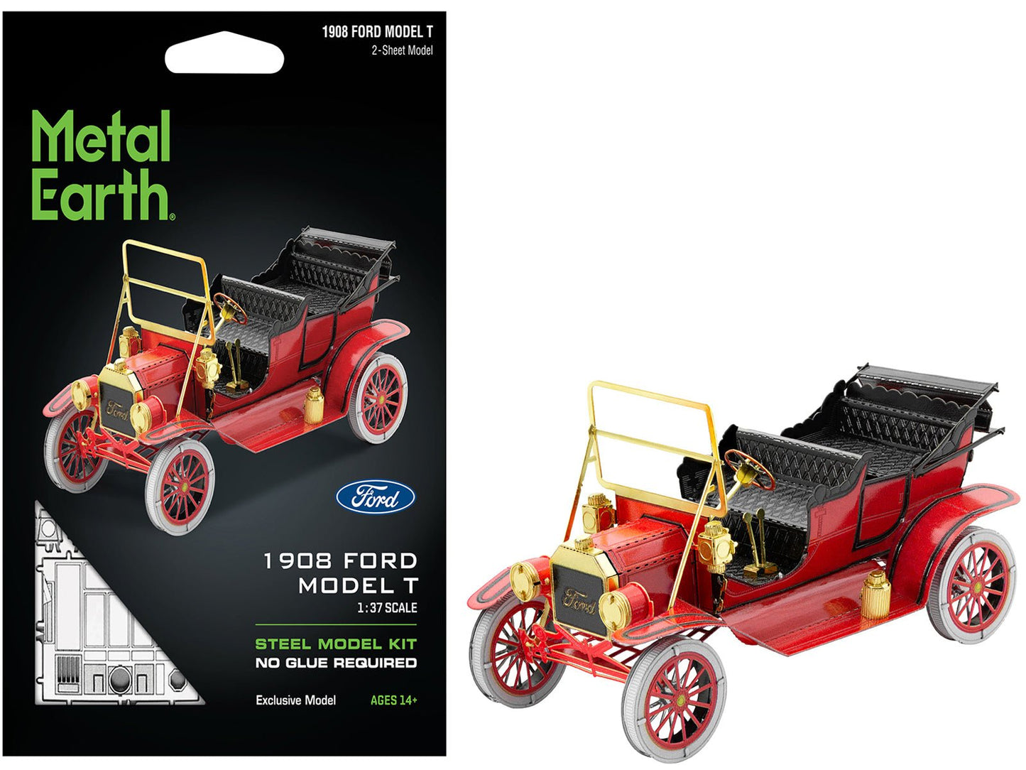 Model Kit 1908 Ford Model T Red (Moderate Difficulty) Steel Model by Metal Earth  free shipping USA