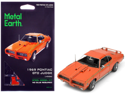 Model Kit 1969 Pontiac GTO Judge Orange with Black Stripes (Moderate Difficulty) Steel Model by Metal Earth  free shipping USA