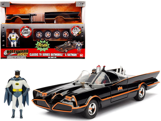 Model Kit Classic Batmobile Black with Batman Diecast Figure "Batman" (1966-1968) TV Series "Build N' Collect" 1/24 Diecast Model Car by Jada  free shipping USA