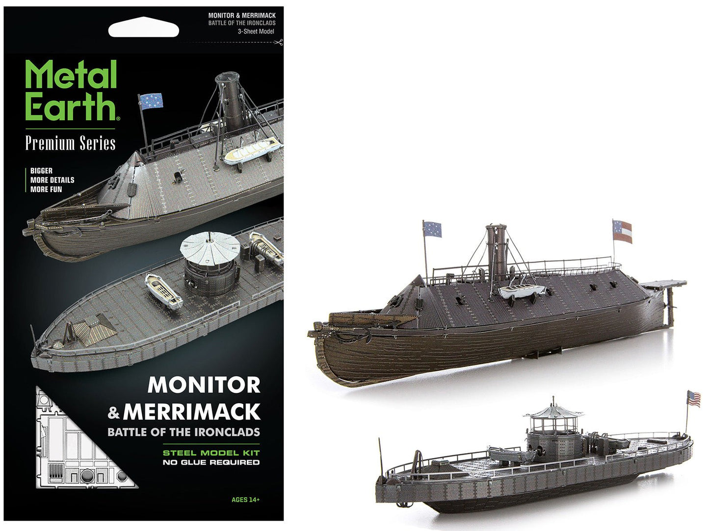 Model Kit USS Monitor and USS Merrimack Ironclad Warships "Battle of the Ironclads" (Challenging Difficulty) Steel Model by Metal Earth  free shipping USA