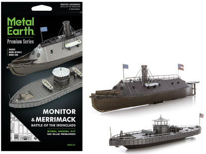Model Kit USS Monitor and USS Merrimack Ironclad Warships "Battle of the Ironclads" (Challenging Difficulty) Steel Model by Metal Earth  free shipping USA