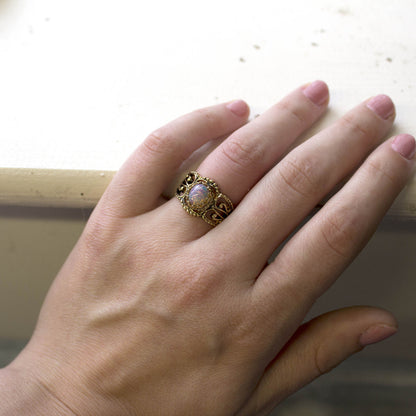 Vintage Jewelry Genuine Jade Ring Antiqued 18kt Yellow Gold Electroplated Made in the USA by PVD Vintage Jewelry