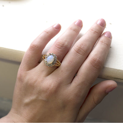 Vintage Jewelry Genuine Stone or Crystal Surrounded by Clear Austrian Crystals Ring Made in the USA by PVD Vintage Jewelry