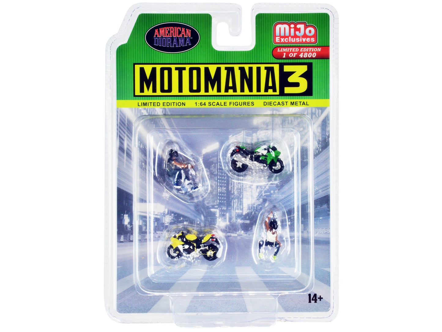 "Motomania 3" 4 piece Diecast Set (2 Figures and 2 Motorcycles) Limited Edition to 4800 pieces Worldwide for 1/64 Scale Models by American Diorama  free shipping USA
