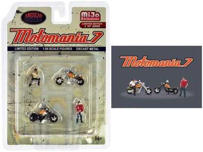 "Motomania 7" 4 piece Diecast Figure Set (2 Figures 2 Motorcycles) Limited Edition to 4800 pieces Worldwide for 1/64 scale models by American Diorama  free shipping USA