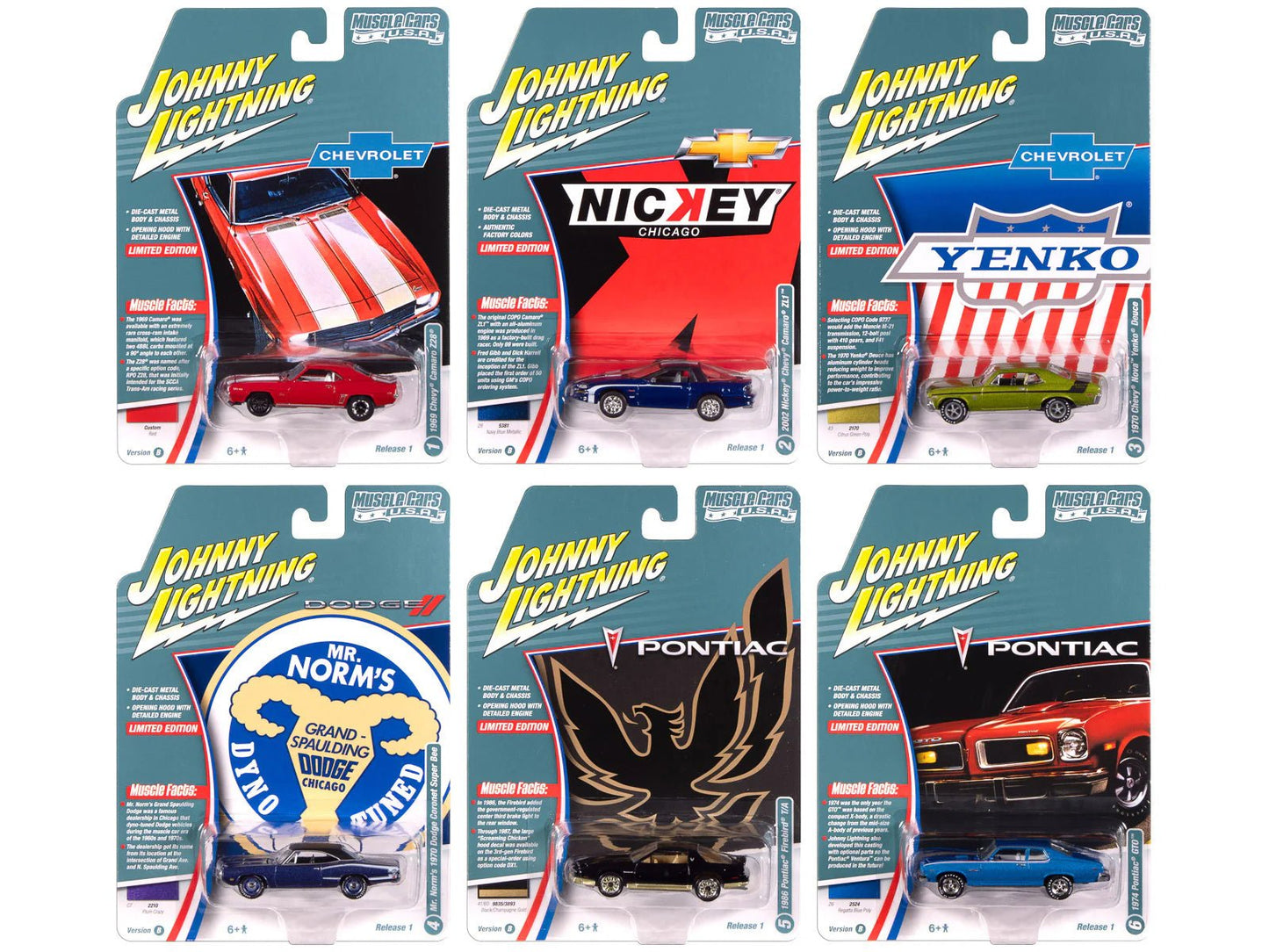 "Muscle Cars USA" 2025 Release 1 Set B of 6 pieces 1/64 Diecast Model Cars by Johnny Lightning  free shipping USA