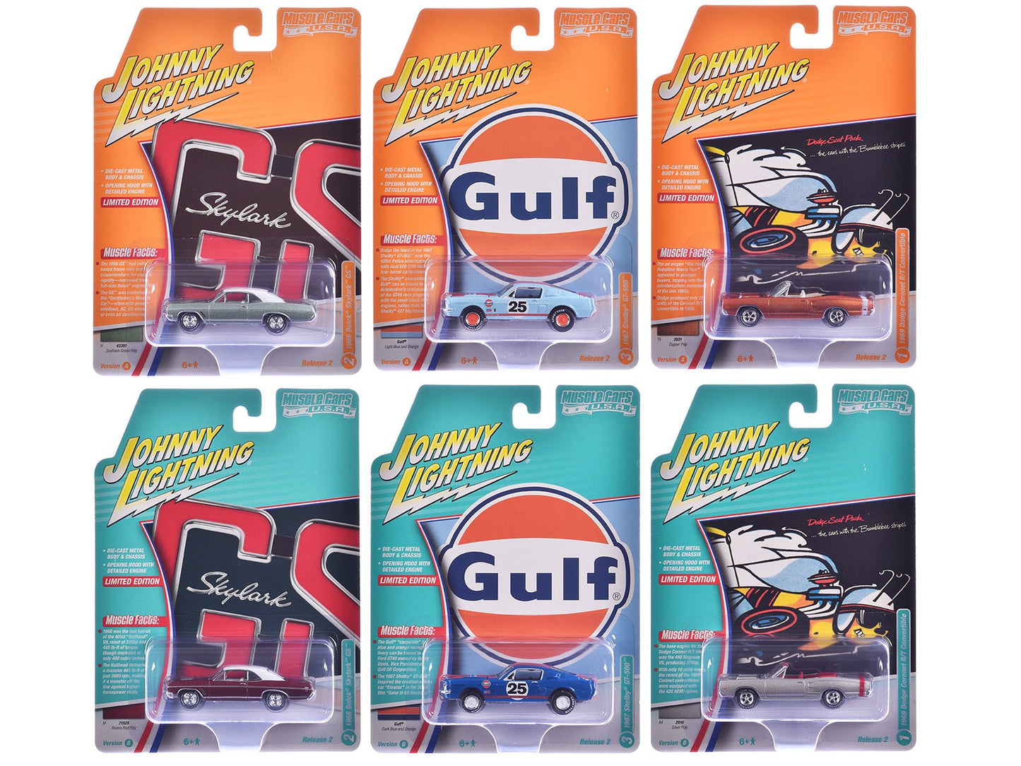 "Muscle Cars USA" 2025 Release 2 Set of 6 pieces 1/64 Diecast Model Cars by Johnny Lightning  free shipping USA