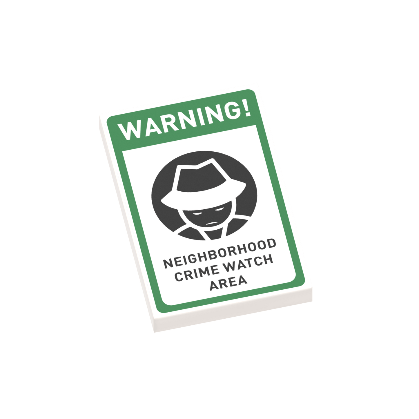 Neighborhood Watch Warning Sign - Custom Printed 2x3 Tile - Made Using LEGO® Parts