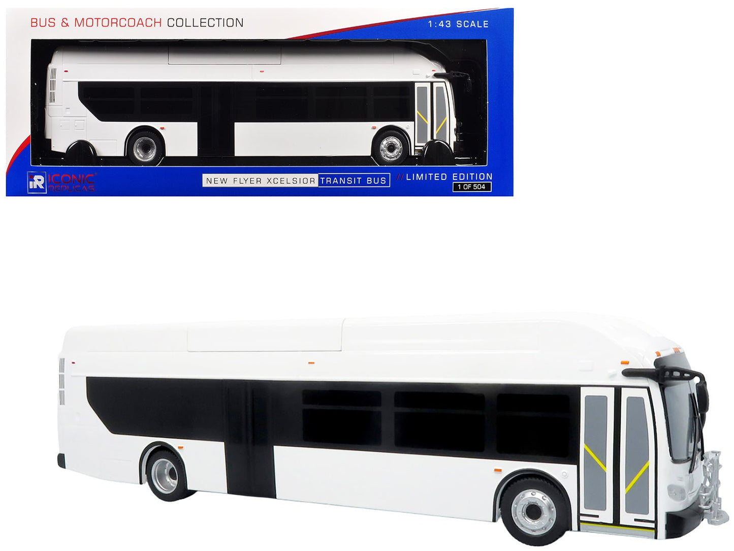 New Flyer Xcelsior Transit Bus Blank White "The Bus & Motorcoach Collection" Limited Edition to 504 Pieces Worldwide 1/43 Model by Iconic Replicas  free shipping USA