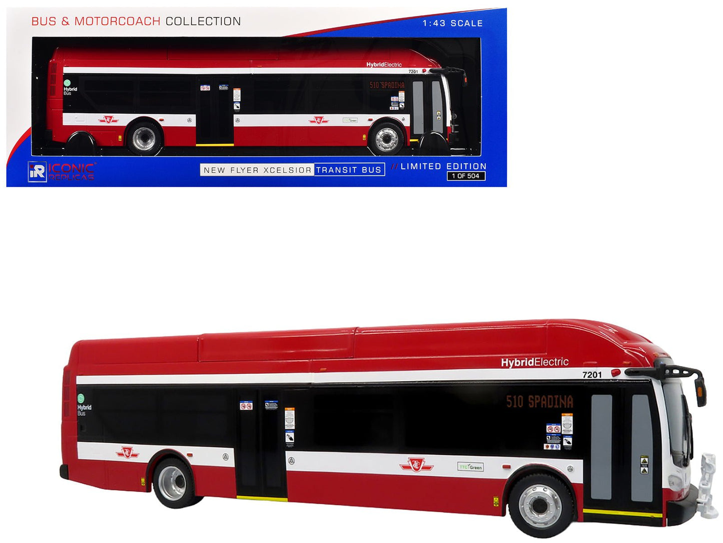 New Flyer Xcelsior Transit Bus "TTC – Toronto Transit Commission" Red and White "The Bus & Motorcoach Collection" Limited Edition to 504 Pieces Worldwide 1/43 Model by Iconic Replicas  free shipping USA