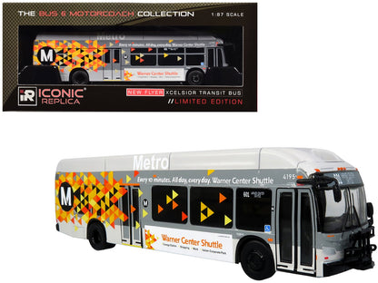 New Flyer Xcelsior XN40 Transit Bus "Los Angeles Metro - Warner Center Shuttle" Gray with Graphics "The Bus & Motorcoach Collection" Limited Edition 1/87 (HO) Diecast Model by Iconic Replicas  free shipping USA