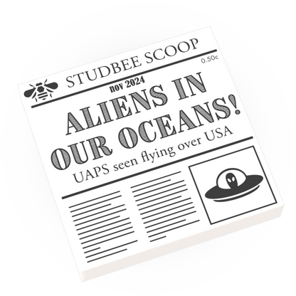 Aliens in our Ocean - Newspaper Headline - Custom Printed Using LEGO® Parts (2 x 2 Tile)