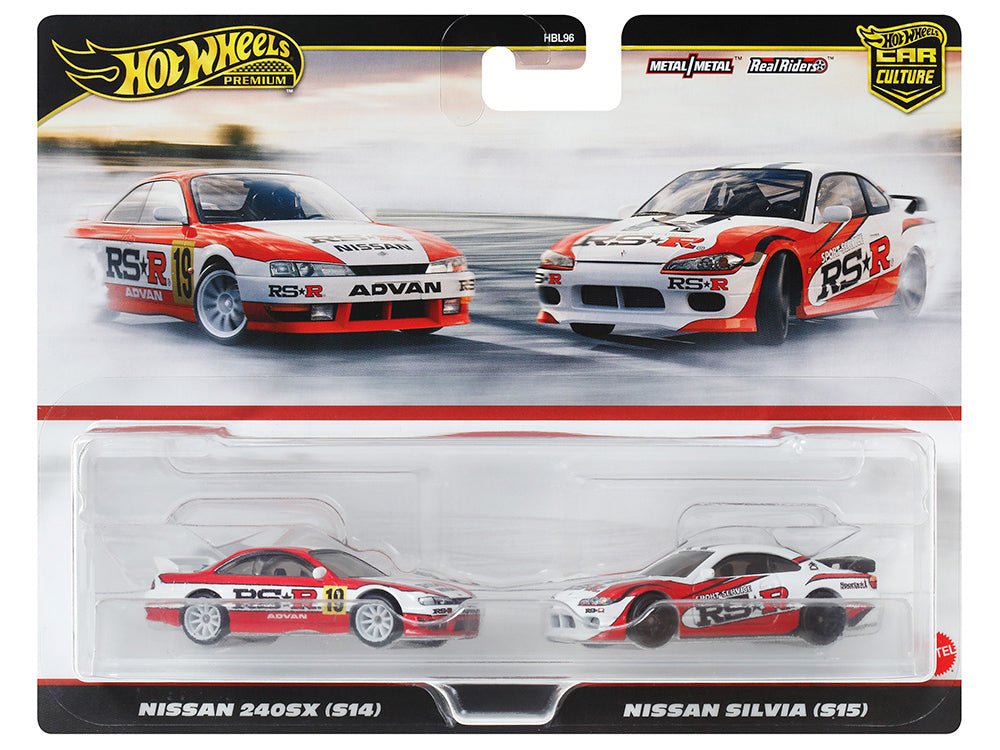 Nissan 240SX (S14) RHD (Right Hand Drive) #19 Red and White and Nissan Silvia (S15) RHD (Right Hand Drive) Red and White "Car Culture" Set of 2 Cars Diecast Model Cars by Hot Wheels  free shipping USA