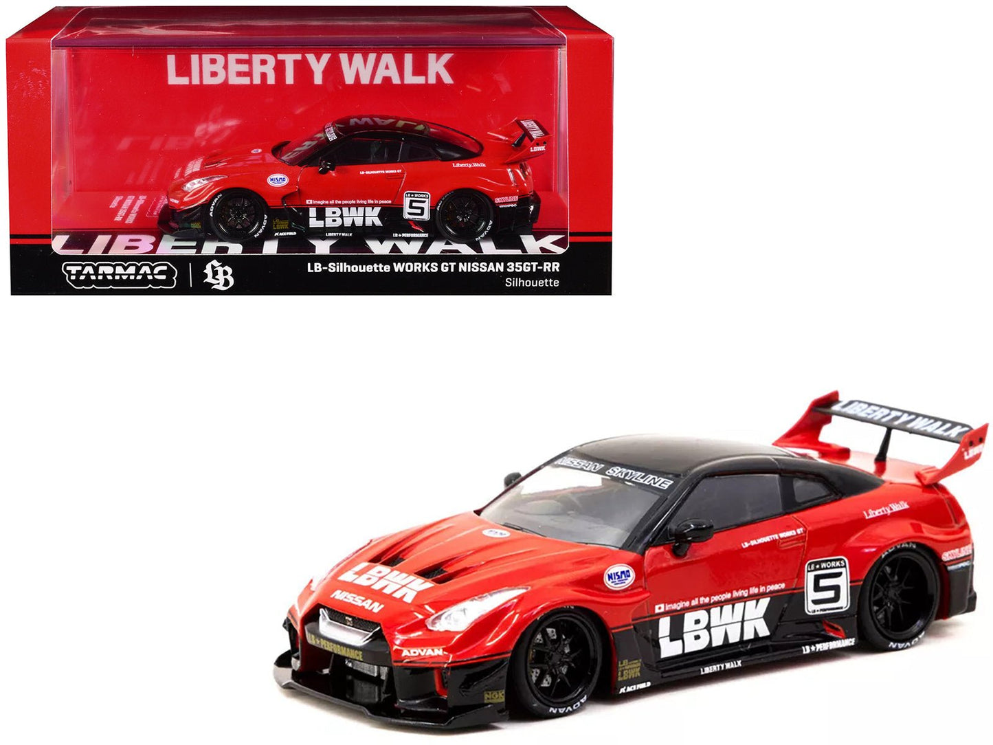 Nissan 35GT-RR LB-Silhouette WORKS GT RHD (Right Hand Drive) #5 "Liberty Walk" Red and Black "Hobby43" Series 1/43 Diecast Model Car by Tarmac Works  free shipping USA