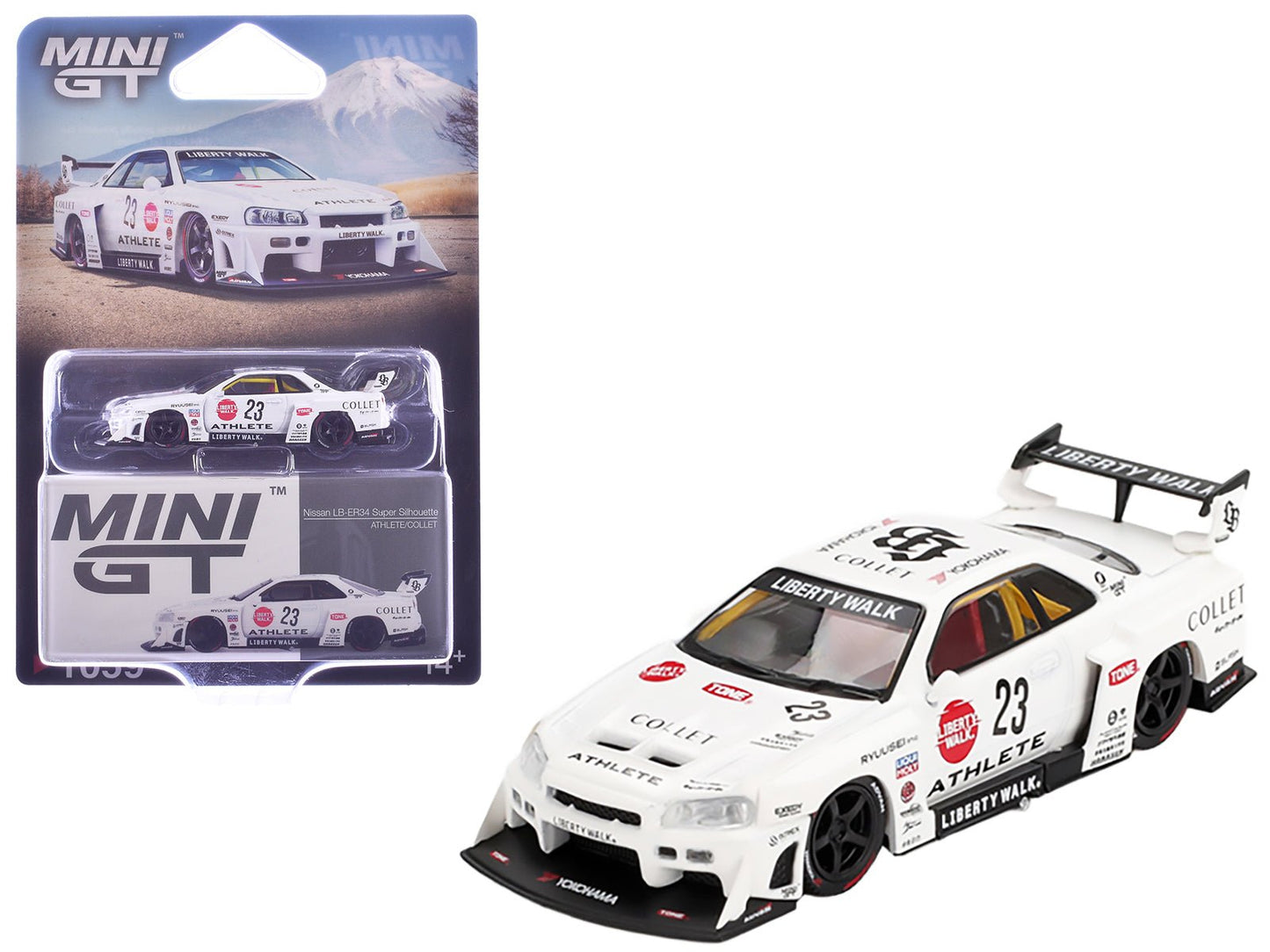 Nissan LB-ER34 Super Silhouette RHD (Right Hand Drive) #23 "ATHLETE - COLLET" White with Graphics Limited Edition 1/64 Diecast Model Car by Mini GT  free shipping USA