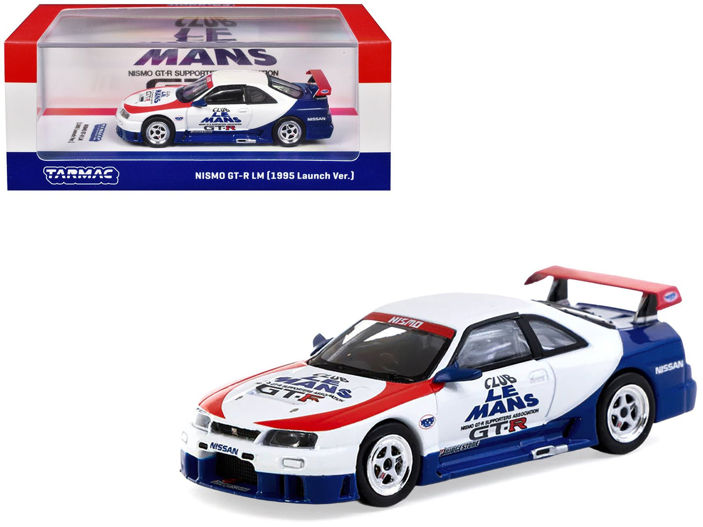 Nissan Nismo GT-R LM RHD (Right Hand Drive) "1995 Launch Version" White with Red and Blue Accents "Hobby64" Series 1/64 Diecast Model Car by Tarmac Works  free shipping USA