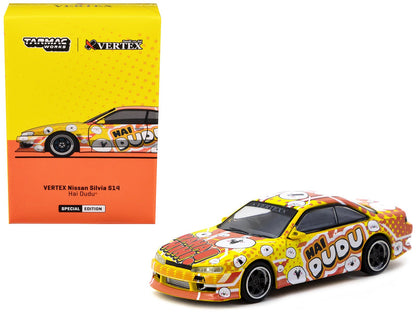 Nissan Silvia (S14) Vertex RHD (Right Hand Drive) "Hai Dudu - IMX Special Edition" Yellow and Orange with Graphics "Global64" Series 1/64 Diecast Model by Tarmac Works  free shipping USA