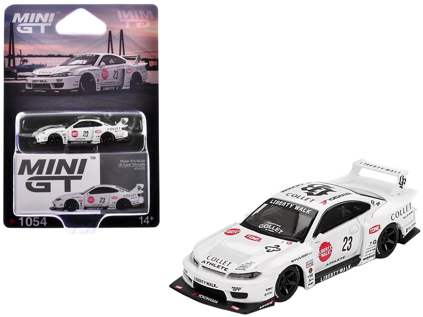 Nissan Silvia (S15) LB-Super Silhouette RHD (Right Hand Drive) #23 "Athlete" White with Graphics Limited Edition 1/64 Diecast Model Car by Mini GT  free shipping USA