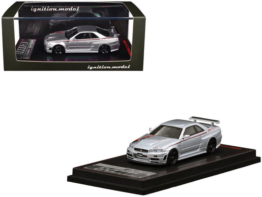Nissan Skyline GT-R (BNR34) Z-Tune Nismo RHD (Right Hand Drive) Silver Metallic with Graphics 1/64 Diecast Model Car by Ignition Model  free shipping USA