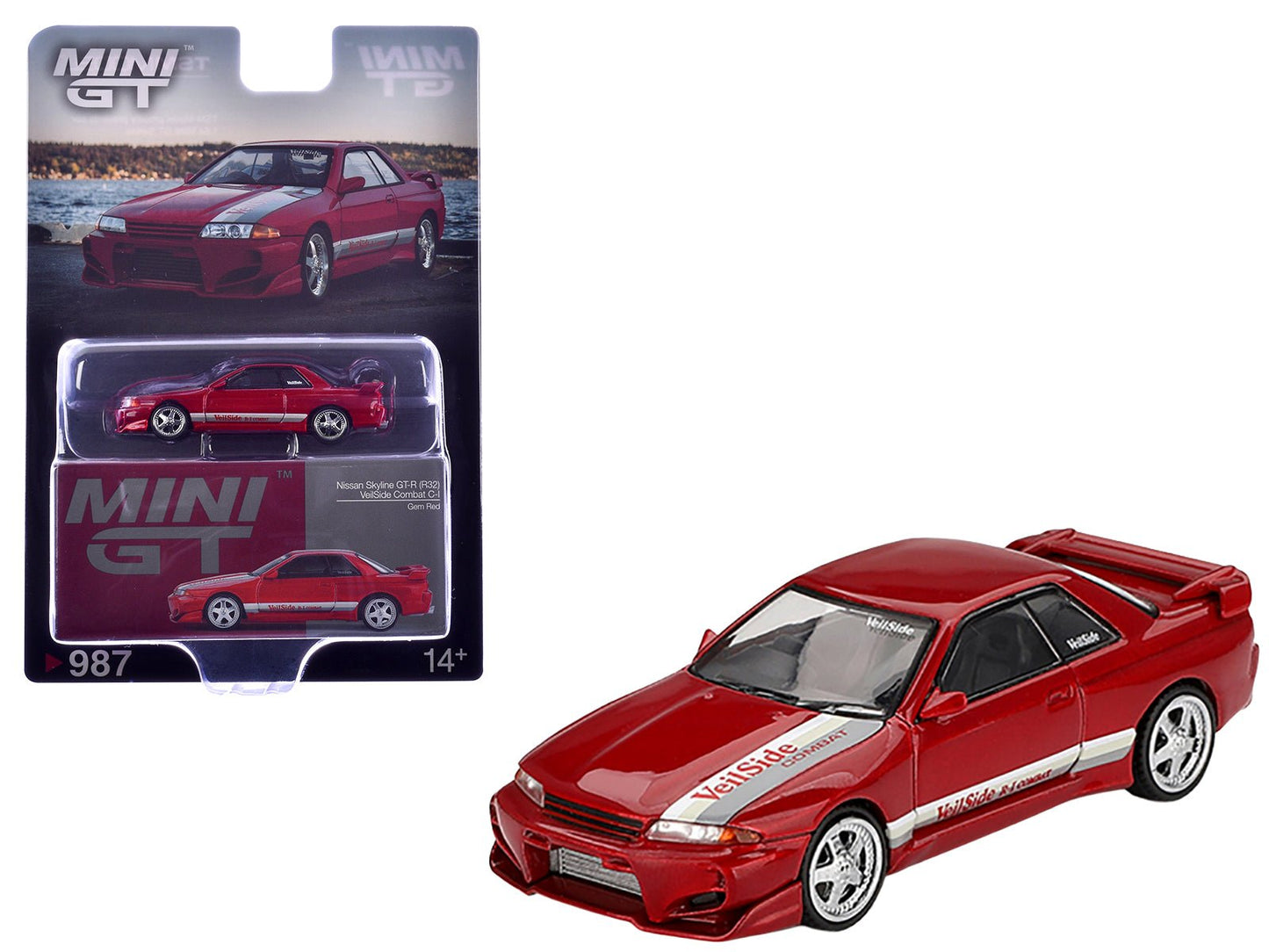 Nissan Skyline GT-R (R32) RHD (Right Hand Drive) "Veilside Combat C-I" Gem Red Metallic Limited Edition 1/64 Diecast Model Car by Mini GT  free shipping USA