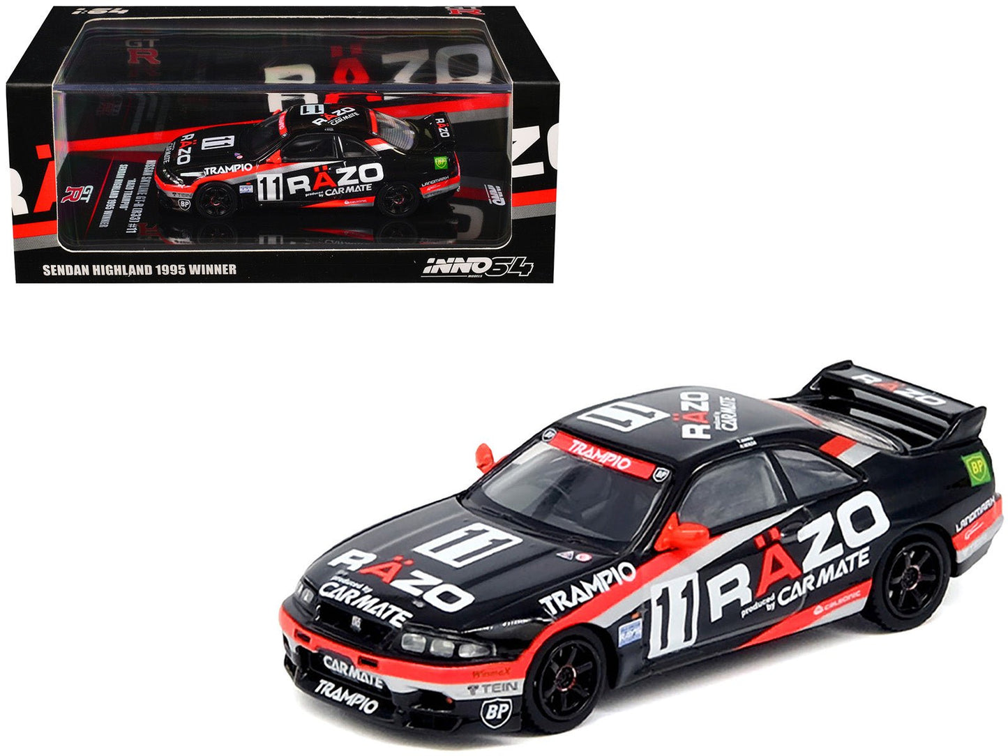 Nissan Skyline GT-R (R33) RHD (Right Hand Drive) #11 "Razo Trampio" N1 Super Endurance Series "Sedan Highland" (1995) 1/64 Diecast Model Car by Inno Models  free shipping USA