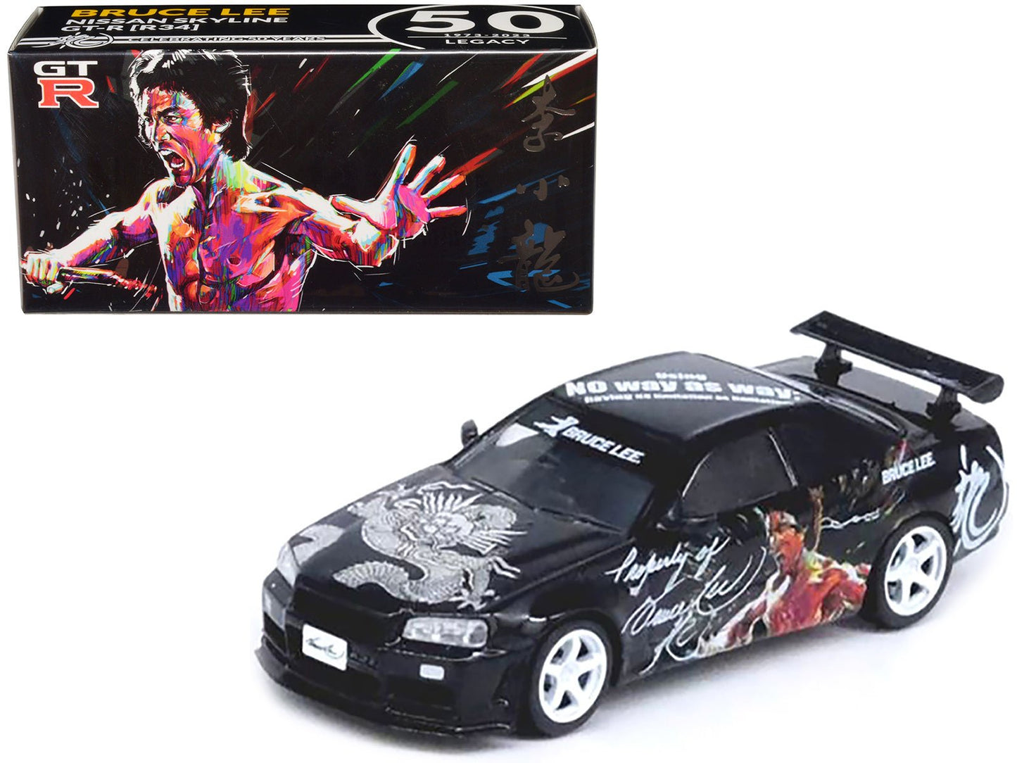 Nissan Skyline GT-R (R34) RHD (Right Hand Drive) Black "Bruce Lee Legacy 50 Year Anniversary" 1/64 Diecast Model Car by Inno Models  free shipping USA