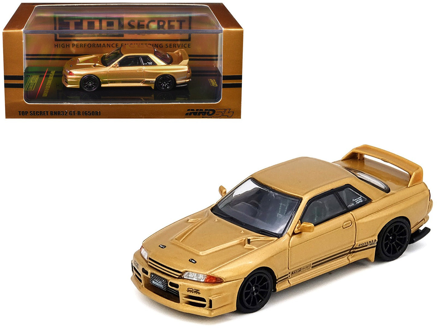 Nissan Skyline "Top Secret" BNR32 GT-R (650R) RHD (Right Hand Drive) Gold Metallic 1/64 Diecast Model Car by Inno Models  free shipping USA
