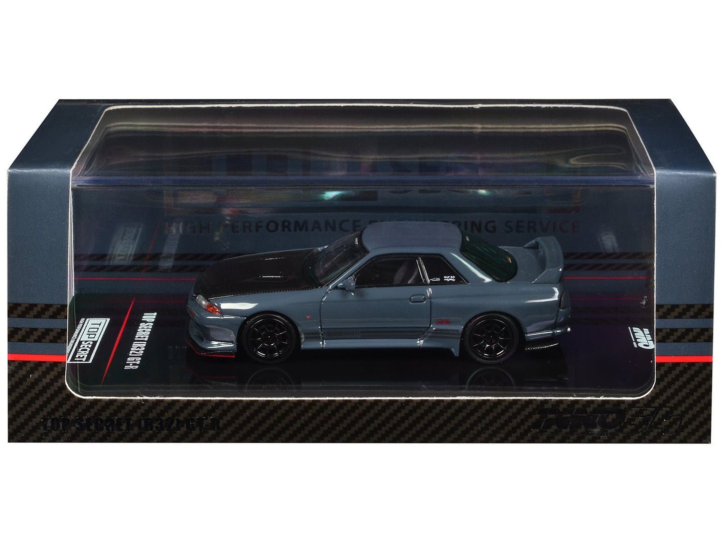 Nissan Skyline "Top Secret" GT-R (R32) RHD (Right Hand Drive) Stealth Gray with Carbon Hood 1/64 Diecast Model Car by Inno Models  free shipping USA