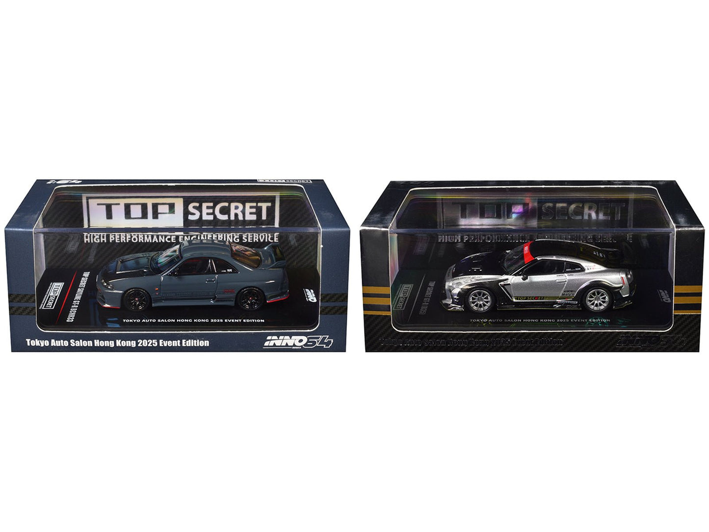 Nissan Top Secret "Tokyo Auto Salon Hong Kong 2025 Event Edition" Set of 2 Pieces 1/64 Diecast Model Car by Inno Models  free shipping USA