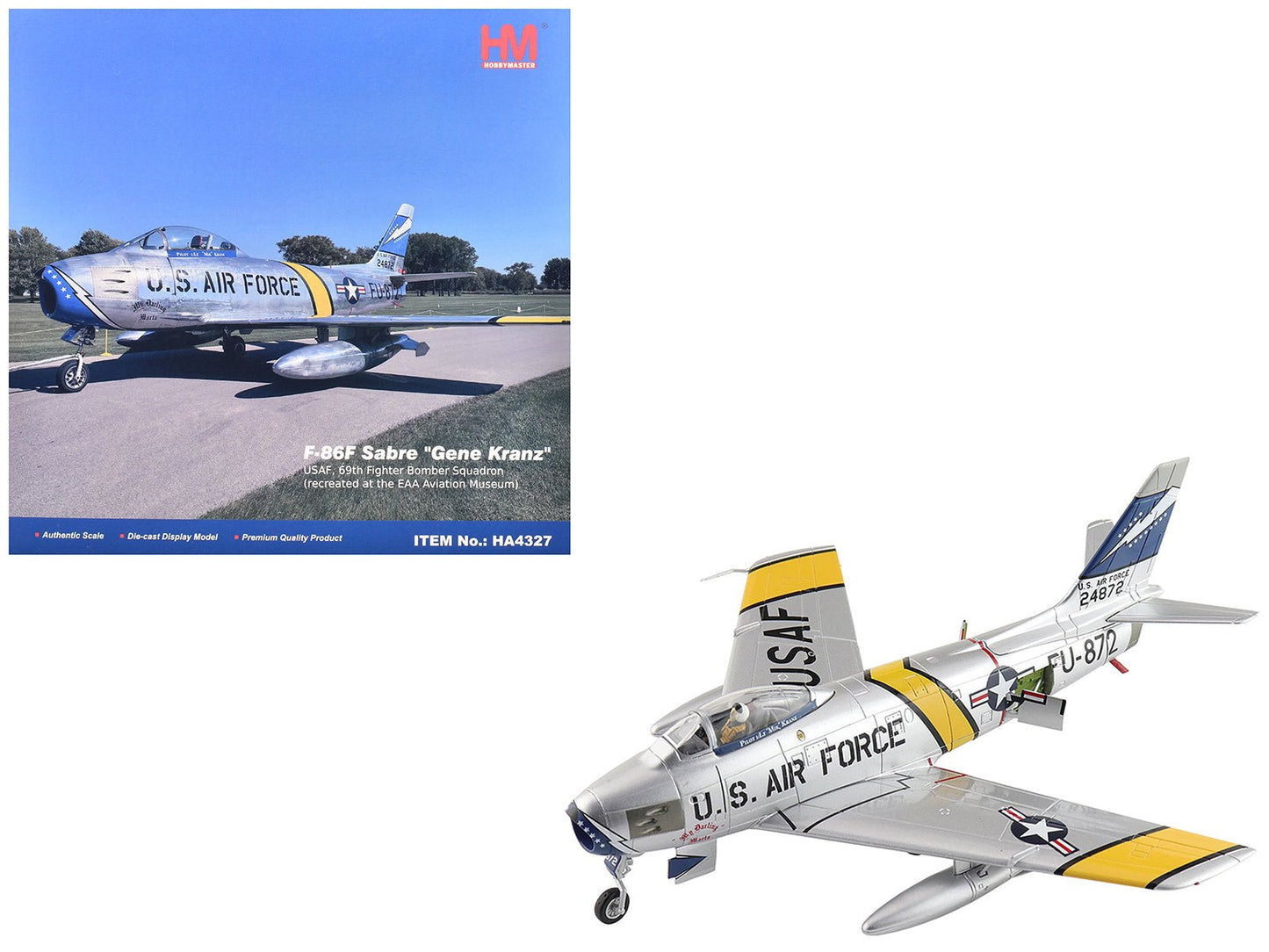 North American F-86F Sabre Fighter Aircraft "24872 Gene Kranz My Darling Marta, 69th Fighter Bomber Squadron, EAA Aviation Museum" United States Air Force "Air Power Series" 1/72 Diecast Model by Hobby Master  free shipping USA