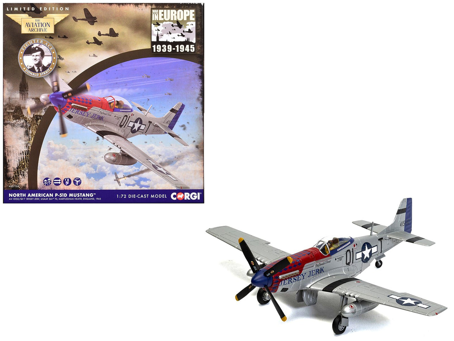 North American P-51D Mustang Aircraft "Jersey Jerk 361st Fighter Squadron Martlesham Heath" United States Army Air Forces "The Aviation Archive" Series 1/72 Diecast Model by Corgi  free shipping USA