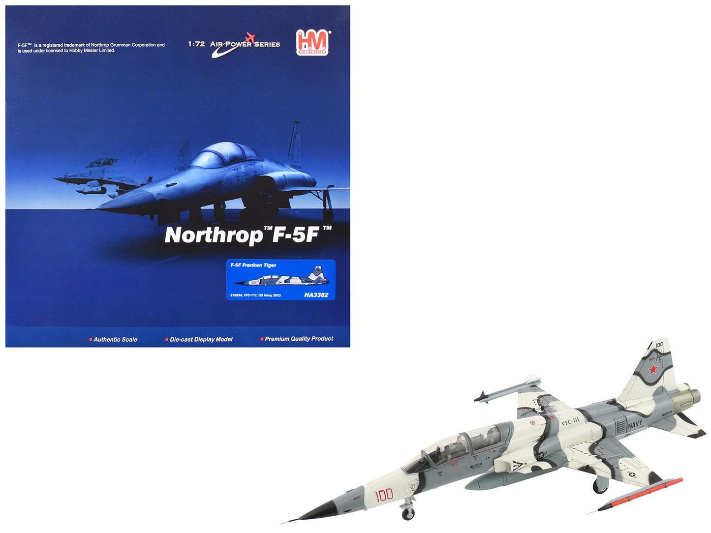 Northrop F-5F Tiger II Aircraft "810834 Franken Tiger VFC-111 Sundowners" (2023) United States Navy "Air Power Series" 1/72 Diecast Model by Hobby Master  free shipping USA
