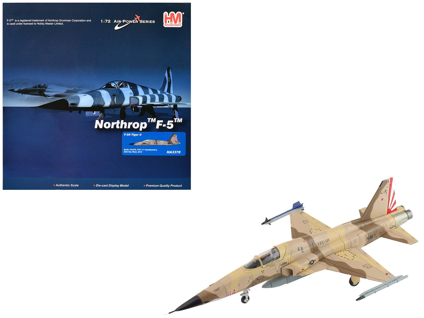 Northrop F-5N Tiger II Aircraft "761575 VFC-111 Sundowners Naval Air Station Key West" (2013) United States Navy "Air Power Series" 1/72 Diecast Model by Hobby Master  free shipping USA