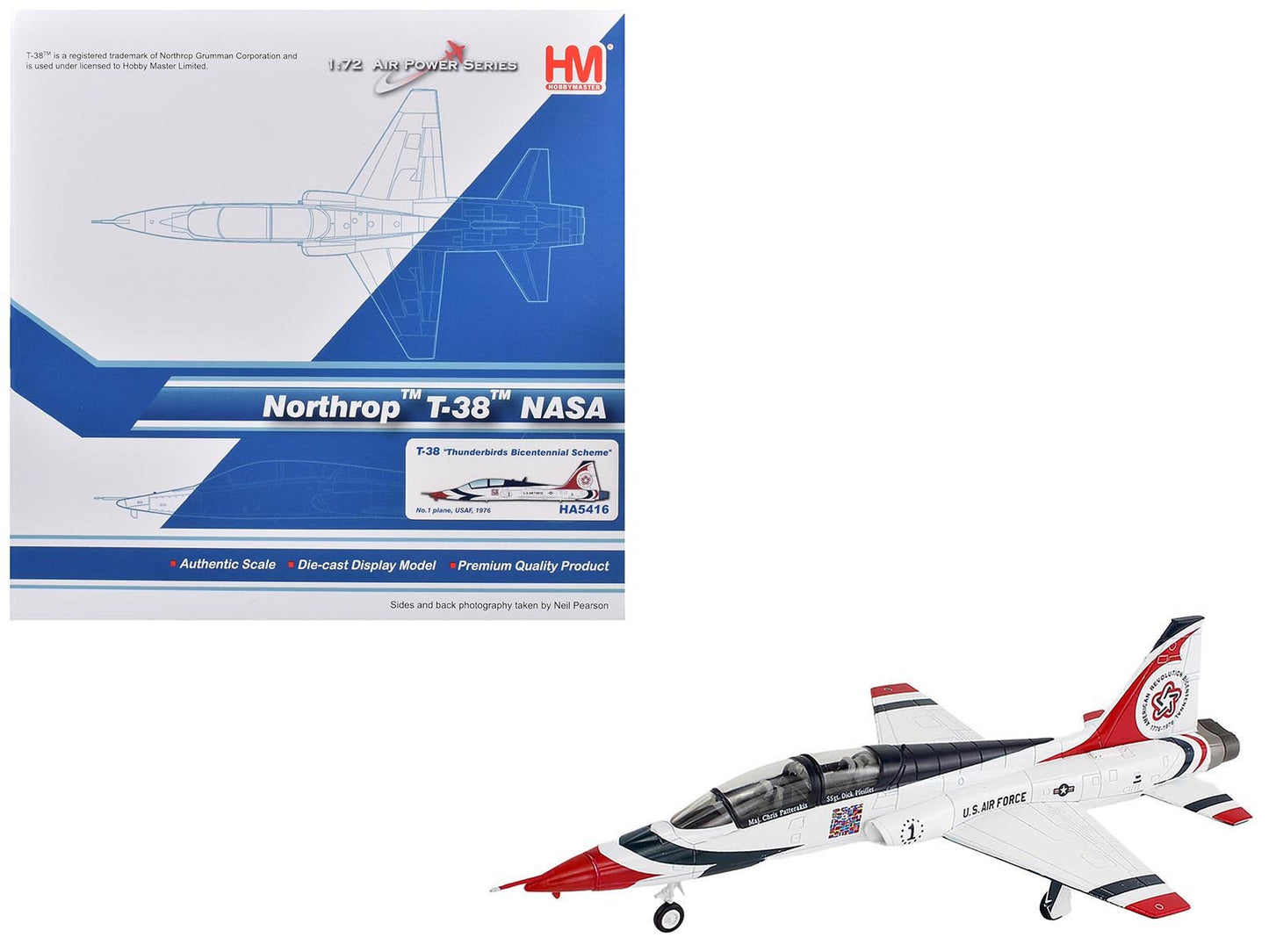 Northrop T-38 NASA Aircraft "#1 Thunderbirds Bicentennial Scheme" (1976) United States Air Force "Air Power Series" 1/72 Diecast Model by Hobby Master  free shipping USA