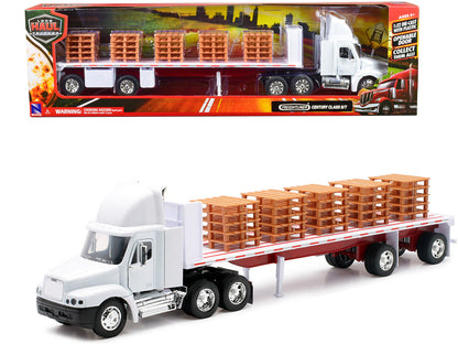 Freightliner Century Class S/T Flatbed Truck White with Pallet Accessories "Long Haul Trucker" Series 1/32 Diecast Model by New Ray  free shipping USA
