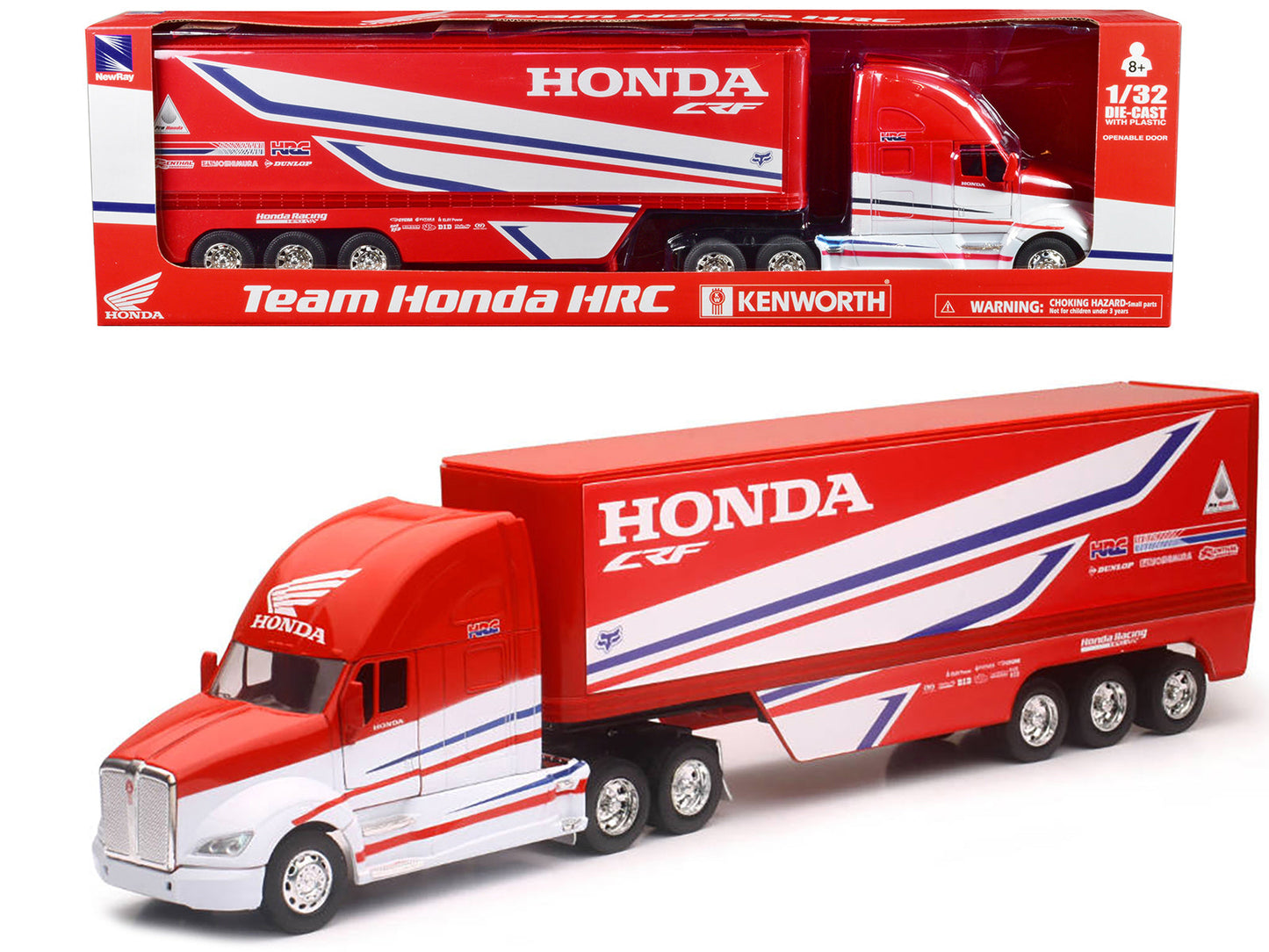 Kenworth Semi-Truck Red and White "Team Honda HRC" 1/32 Diecast Model by New Ray  free shipping USA