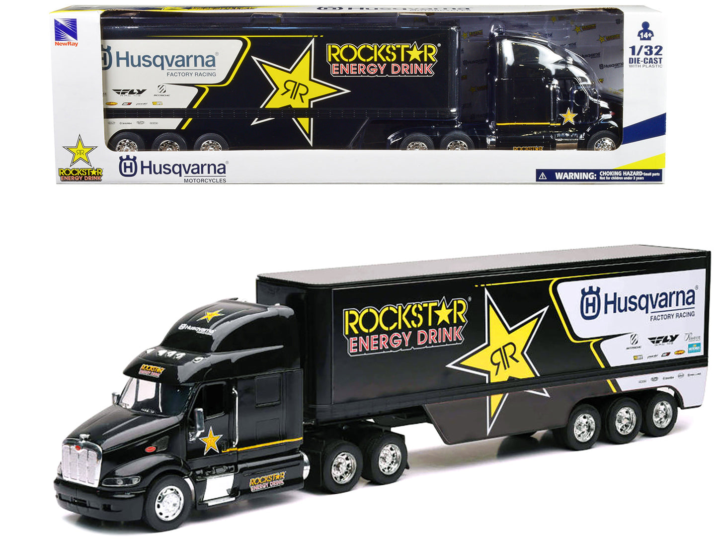 Peterbilt 387 Semi-Truck Black "Rockstar Energy Drink - Husqvarna Factory Racing" 1/32 Diecast Model by New Ray  free shipping USA