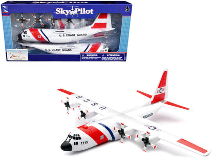 Model Kit Lockheed C-130 Hercules Transport Aircraft White and Red "United States Coast Guard" Snap Together Plastic Model Kit by New Ray  free shipping USA