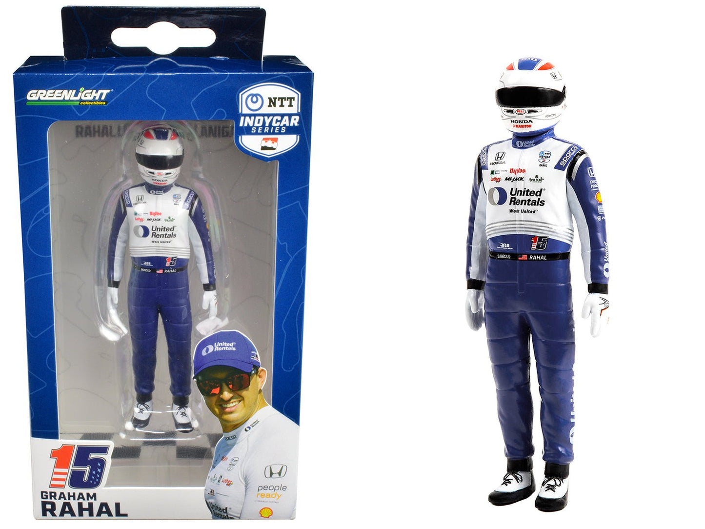 "NTT IndyCar Series" #15 Graham Rahal Driver Figure "United Rentals - Rahal Letterman Lanigan Racing" for 1/18 Scale Models by Greenlight  free shipping USA