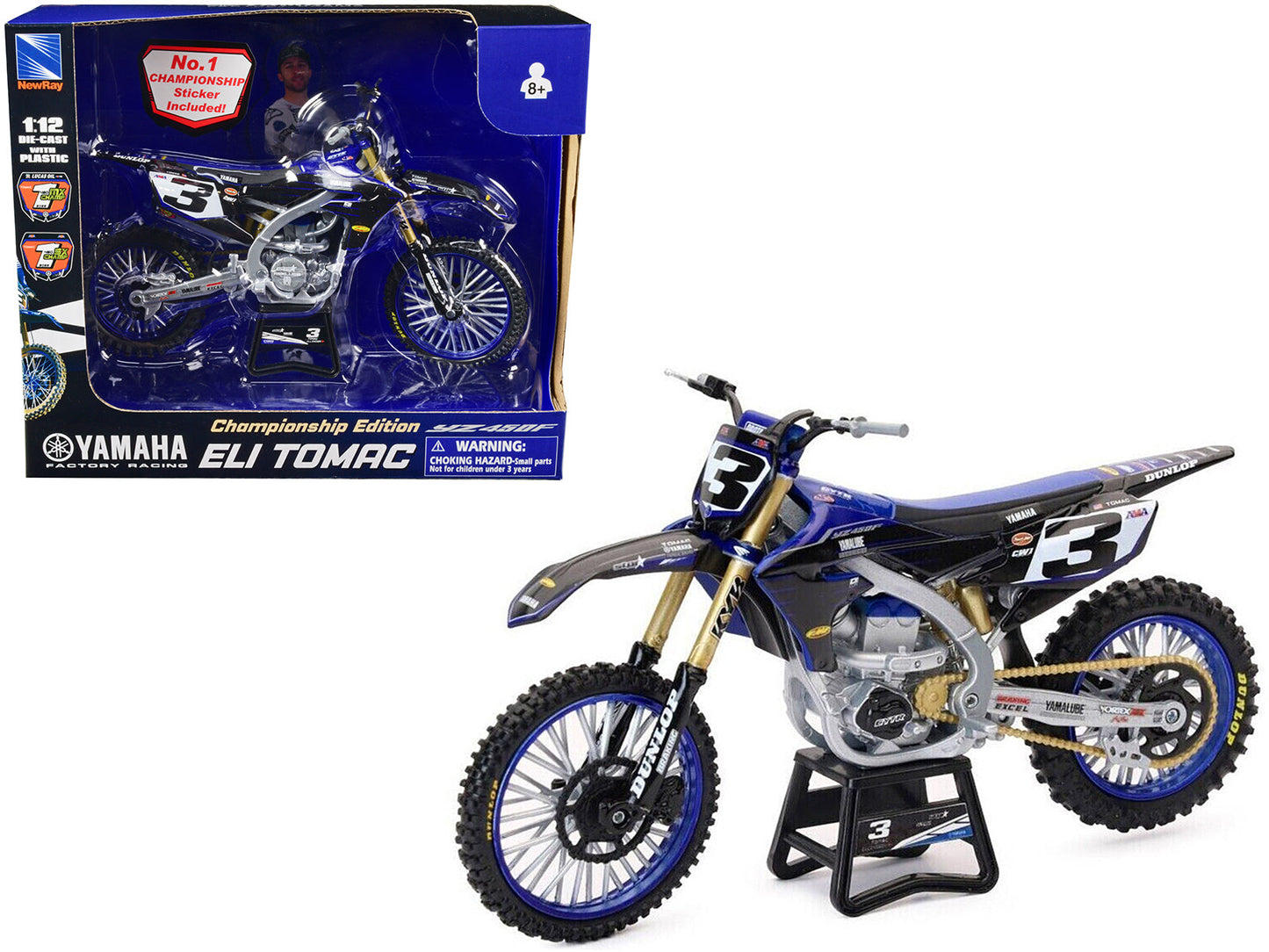 Yamaha YZ450F Championship Edition Motorcycle #3 Eli Tomac "Yamaha Factory Racing" 1/12 Diecast Model by New Ray  free shipping USA