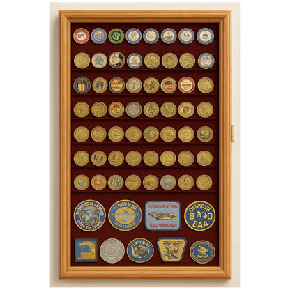 Large Military Challenge Coin Display Case Cabinet Holders Rack 98% UV - Lockable