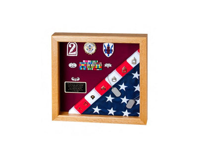 Flag Display Case showcases both the flag and military awards,(Red Felt)